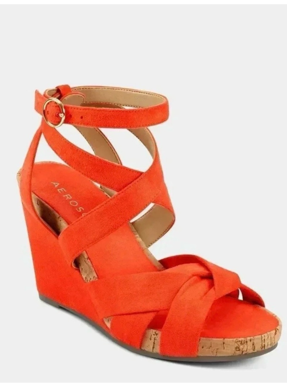 AEROSOLES Bright Orange Suede Crisscross Wedge Sandal